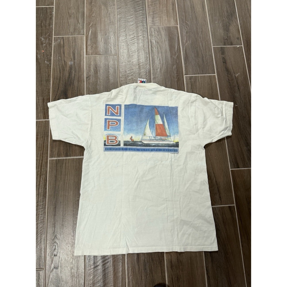 Vintage Newport Blue Shirt Mens Large White Nautical Sailing 80s